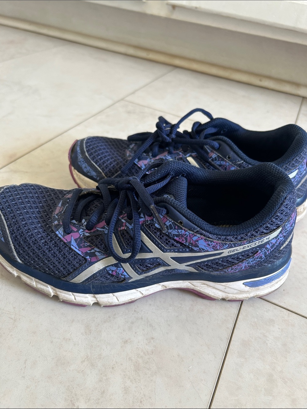 ASICS Navy Athletic Sneakers with Purple Patterned Accents